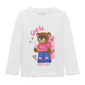 Бяла блуза за мини момиче със сладко цветно мече Guess