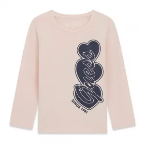 Розова блуза за мини момиче с голям тъмносин надпис Guess