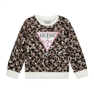 Блуза с леопардов десен за мини момиче с розово лого Guess