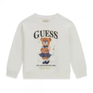 Мръсно бяла спортна блуза за мини момиче с цветно мече Guess