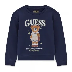 Тъмно синя спортна блуза за мини момиче с цветно мече Guess