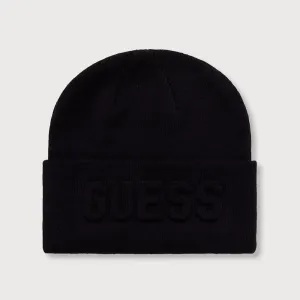 Детска плетена шапка Guess Maxi Logo – черна 