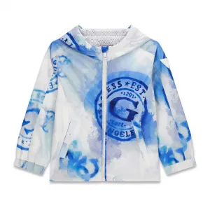 Яке ветровка в бяло и синьо с цип и качулка Guess