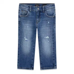 Детски дънки Guess за момче с накъсани детайли в син цвят