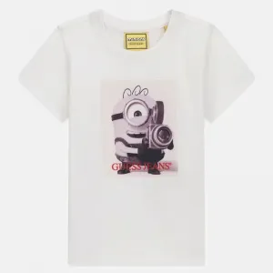 Бяла памучна тениска GUESS KIDS x Minions