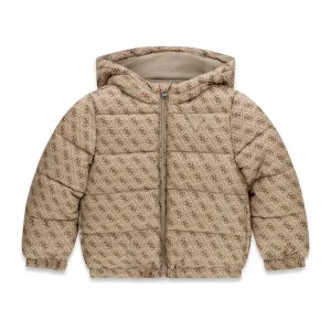 Яке в бежов цвят за мини момче с кафеви лога Guess