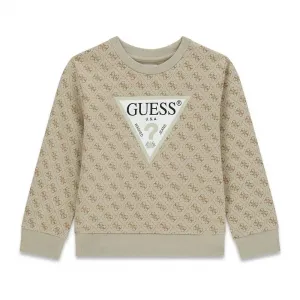 Спортна бежова блуза за мини момче с кафеви лога Guess