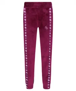 Спортен плюшен панталон за момиче в бордо със златисти лога Guess
